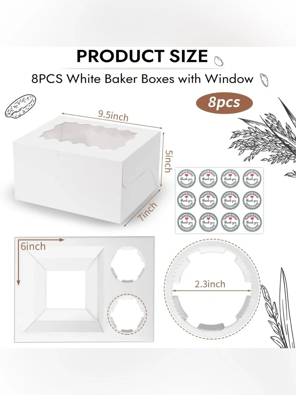 White Cupcake and Pastry Gift Boxes with Window - 8 Pack